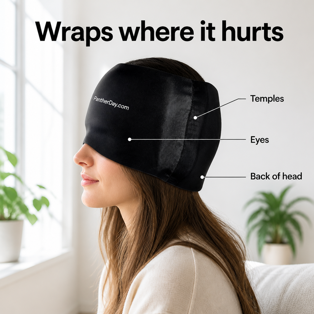 PantherDay Migraine Relief Cap – 360° Cooling Gel Head Wrap (Hot & Cold)